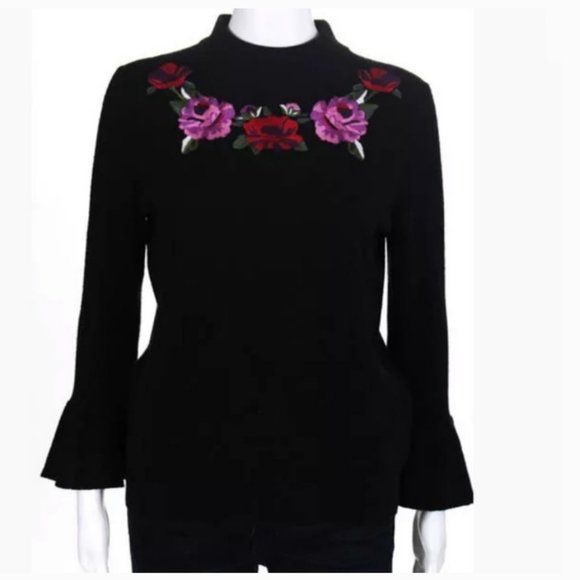 kate spade madison avenue black pink floral blossom sweater small nwot - Picture 6 of 12